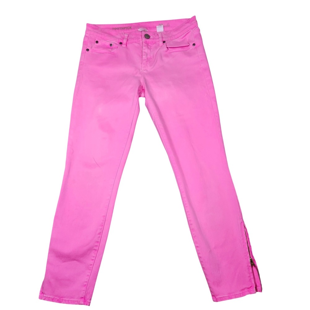 J.Crew‎ Toothpick Ankle Jeans Neon Pink Cotton Blend Skinny Size 29